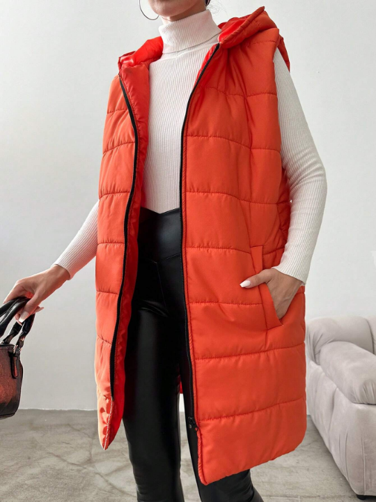 Zip Up Hooded Puffer Vest Coat