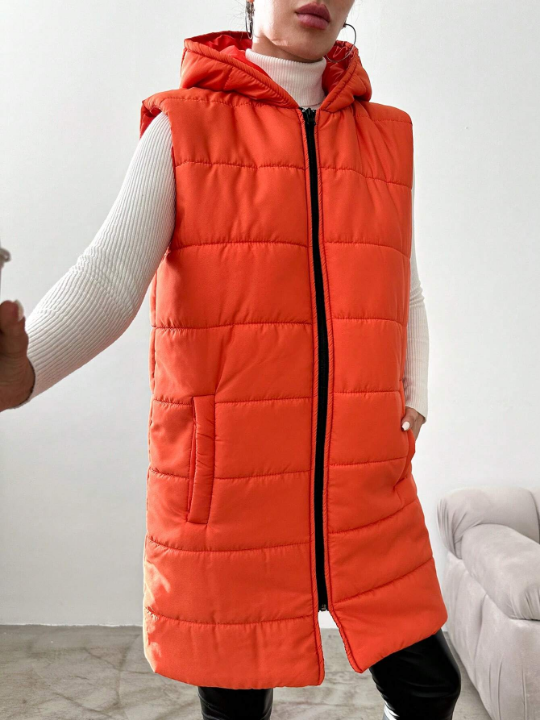 Zip Up Hooded Puffer Vest Coat