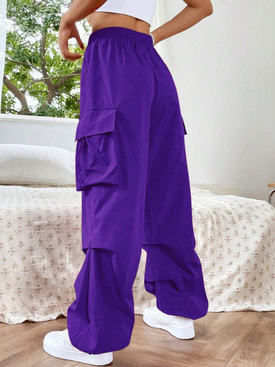 EZwear Flap Pocket Side Drawstring Waist Pants