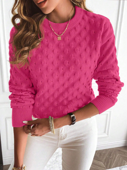 Essnce Solid Popcorn Knit Drop Shoulder Sweater