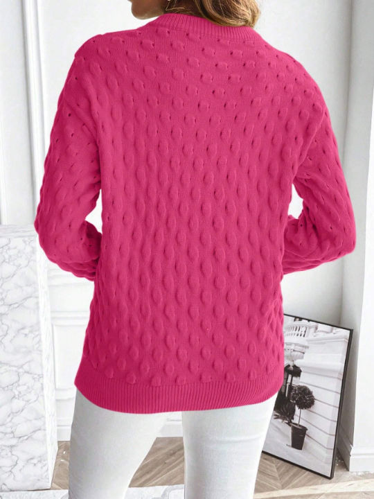 Essnce Solid Popcorn Knit Drop Shoulder Sweater