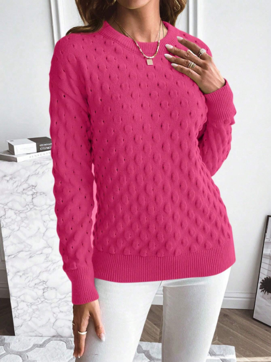 Essnce Solid Popcorn Knit Drop Shoulder Sweater