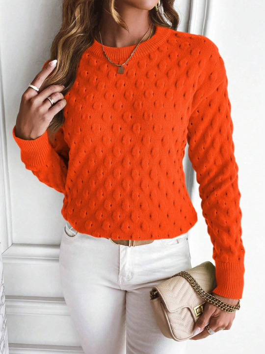 Essnce Solid Popcorn Knit Drop Shoulder Sweater