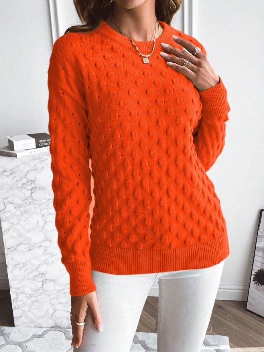 Essnce Solid Popcorn Knit Drop Shoulder Sweater