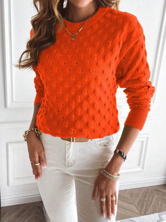 Essnce Solid Popcorn Knit Drop Shoulder Sweater