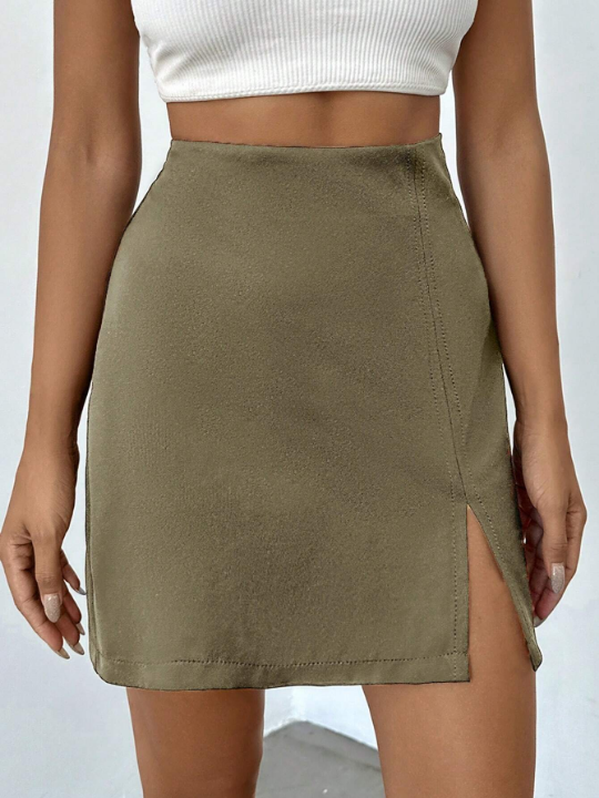 High Waist Split Hem Skirt