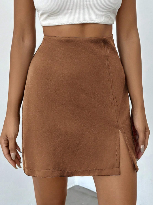 High Waist Split Hem Skirt