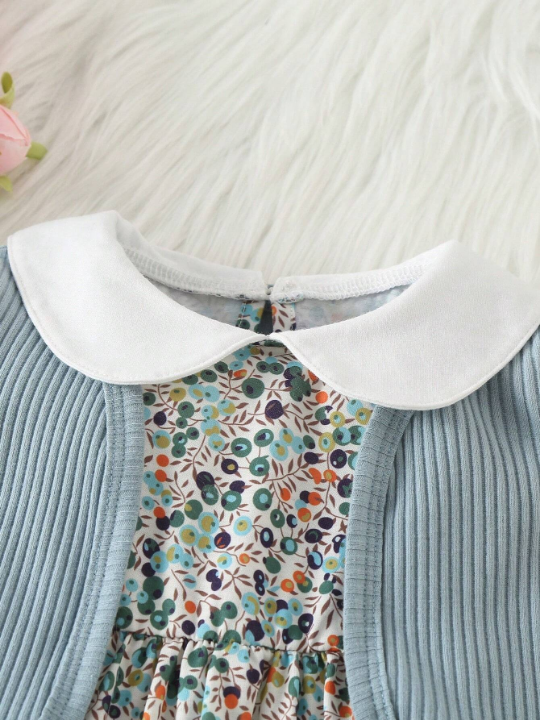 Baby Girl Ditsy Floral Contrast Collar Smock Dress & Jacket