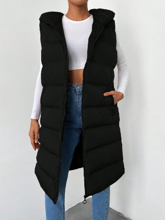 Zip Up Hooded Puffer Vest Coat