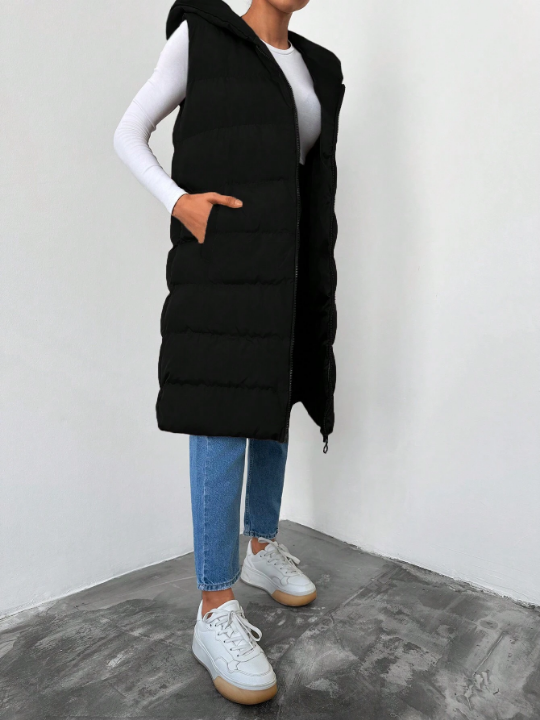 Zip Up Hooded Puffer Vest Coat