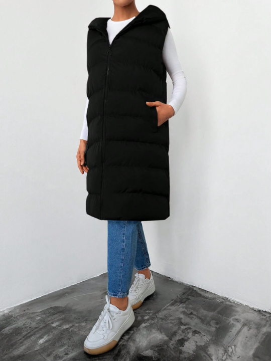 Zip Up Hooded Puffer Vest Coat