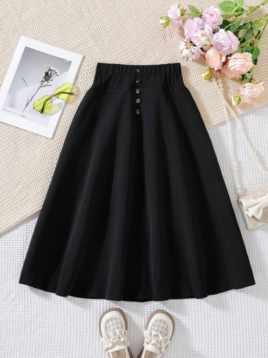 Tween Girl Button Design Skirt