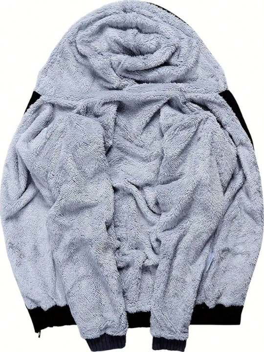 Manfinity Homme Loose Fit Men's Colorblocked Zippered Hooded Sweatshirt With Drawstring And Fleece Material