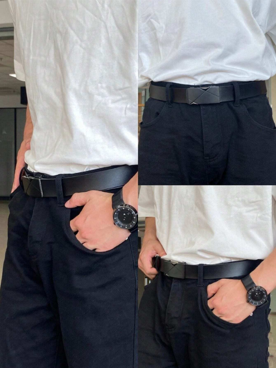 1pc Men's Fashionable Gun Black Automatic Buckle Belt, Casual All-match Waist Belt Suitable For Daily Wear, As A Gift For Guys, Young & Middle-aged Men's Business & Casual Belt