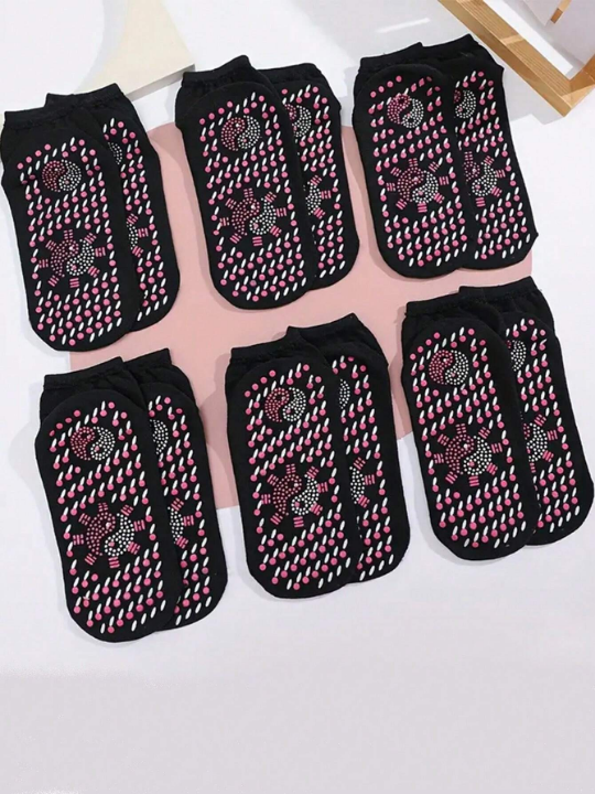 6 Pairs/set Multicolor Women's Self-heating Floor Socks Tourmaline Health, Warmth, Massage, Moisture Wicking, Anti-cold Mid Tube Socks