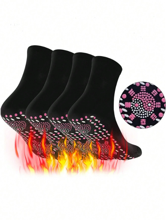 6 Pairs/set Multicolor Women's Self-heating Floor Socks Tourmaline Health, Warmth, Massage, Moisture Wicking, Anti-cold Mid Tube Socks