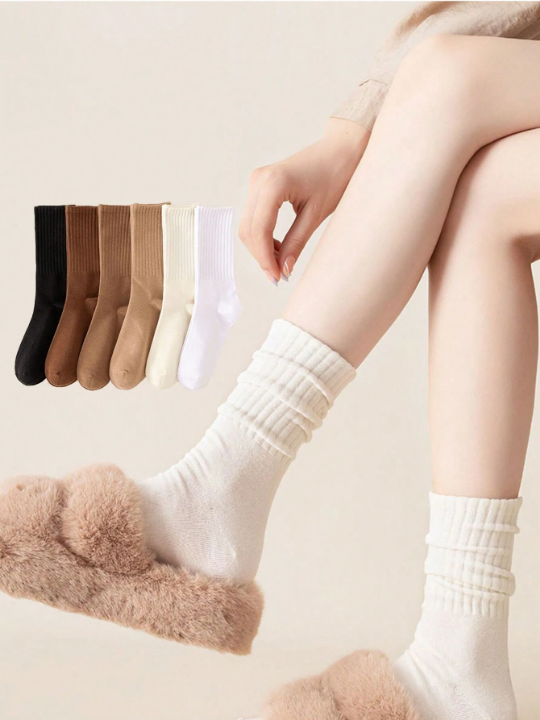 6pairs/set Women's Multicolor Solid Color Sporty Ankle Socks