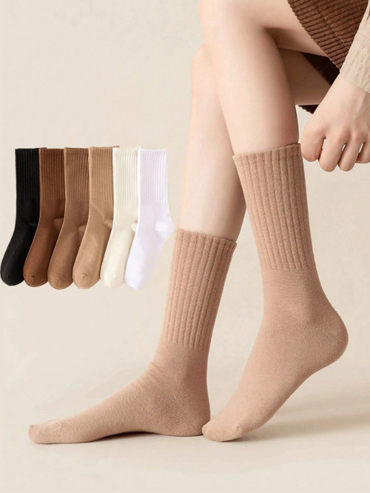 6pairs/set Women's Multicolor Solid Color Sporty Ankle Socks