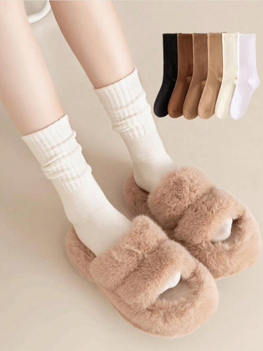 6pairs/set Women's Multicolor Solid Color Sporty Ankle Socks