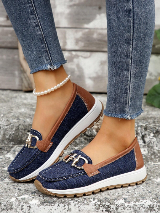 Women's Casual Sports Shoes With Comfortable Soft Sole And Metal Chain Decor, Loafers