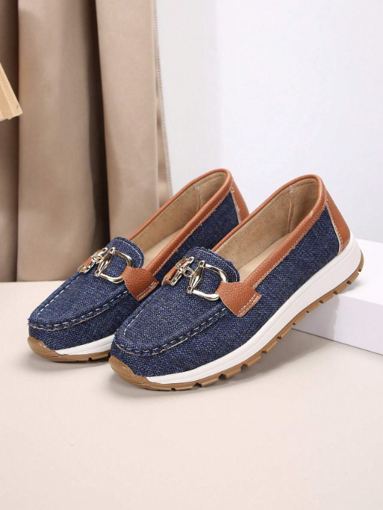 Women's Casual Sports Shoes With Comfortable Soft Sole And Metal Chain Decor, Loafers