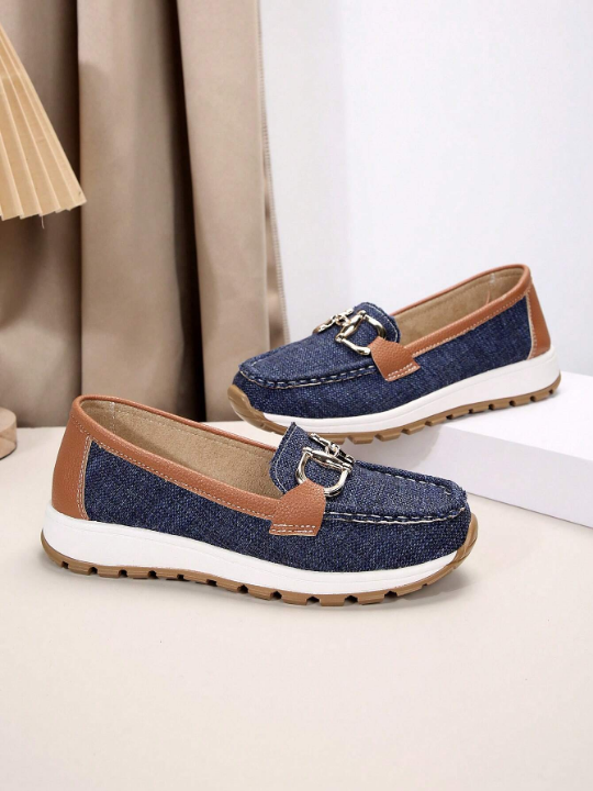 Women's Casual Sports Shoes With Comfortable Soft Sole And Metal Chain Decor, Loafers