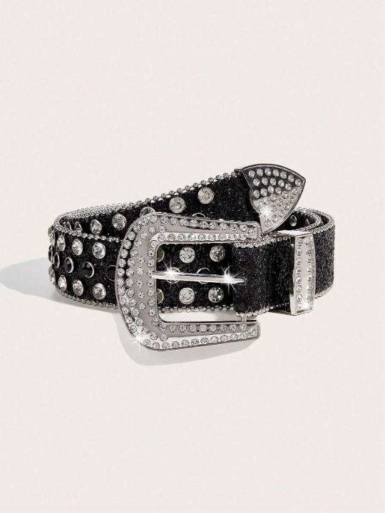 1pc Men's Heavy Duty Rhinestone Buckle Belt, Suitable For Parties And Daily Wear