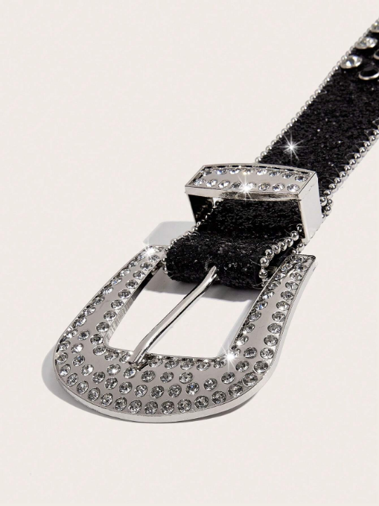 1pc Men's Heavy Duty Rhinestone Buckle Belt, Suitable For Parties And Daily Wear