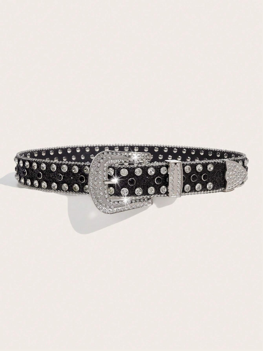 1pc Men's Heavy Duty Rhinestone Buckle Belt, Suitable For Parties And Daily Wear