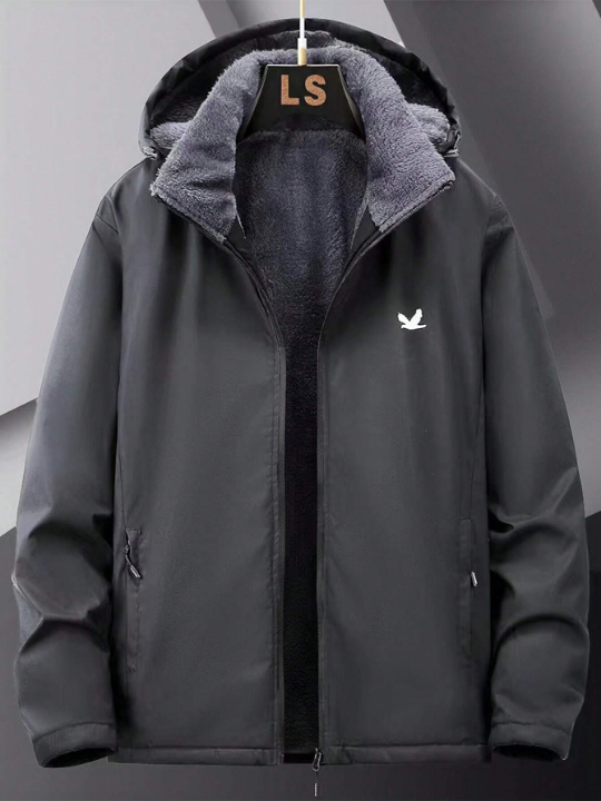 Manfinity Homme Men Bird Print Zip Up Hooded Thermal Lined Winter Coat