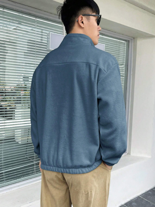 Manfinity Homme Men Loose Mountain Embroidery Half Zip Fleece Sweatshirt Without Tee