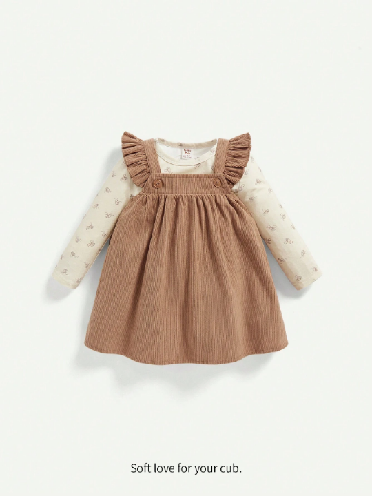 Cozy Cub Baby Girl Bee Print Tee & Ruffle Trim Pinafore Dress