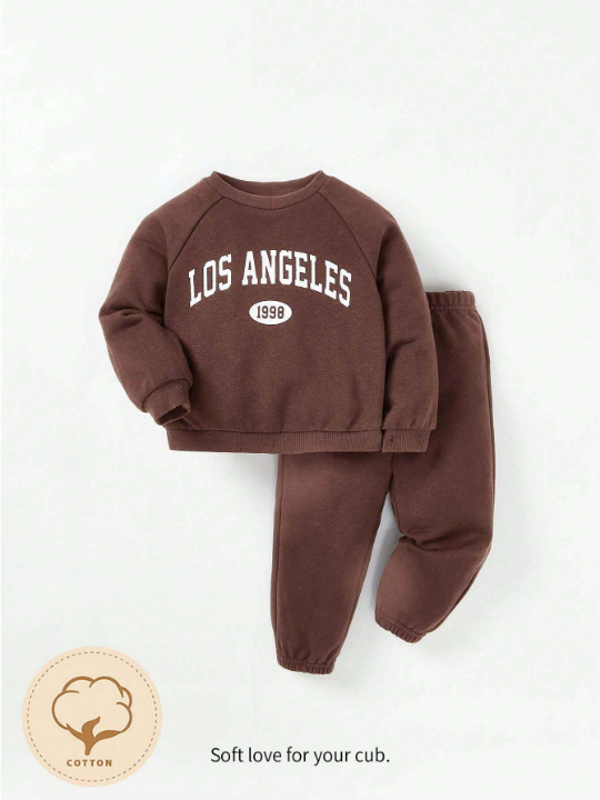 Cozy Cub Baby Girl Letter Graphic Raglan Sleeve Pullover & Sweatpants