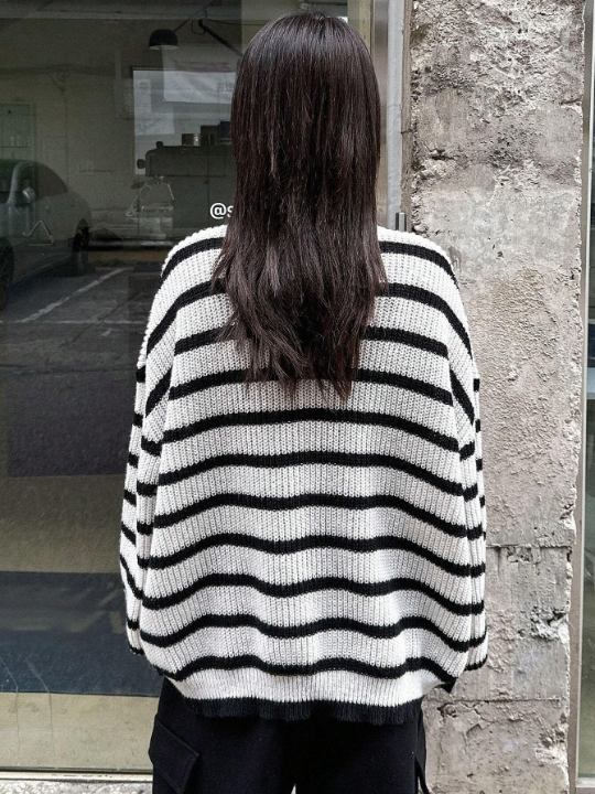 DAZY Striped Pattern Drop Shoulder Sweater