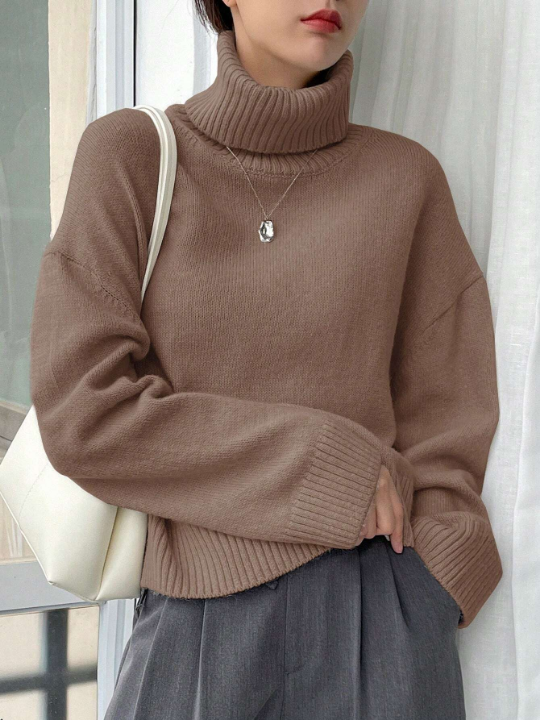 DAZY Turtleneck Drop Shoulder Sweater