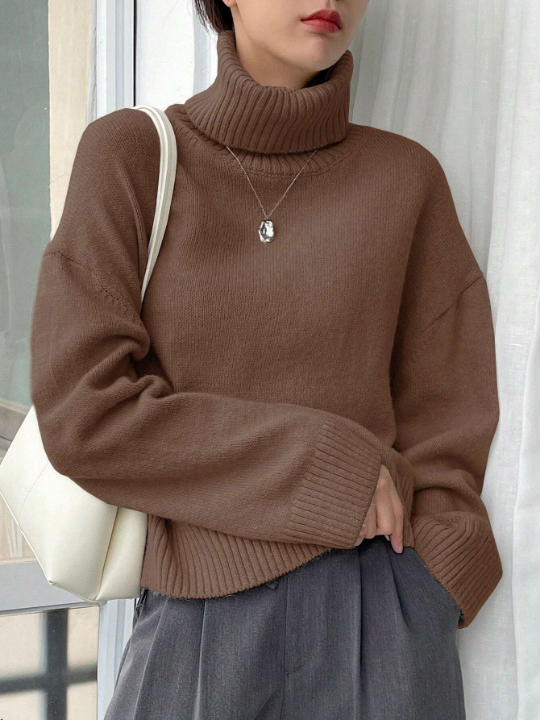 DAZY Turtleneck Drop Shoulder Sweater