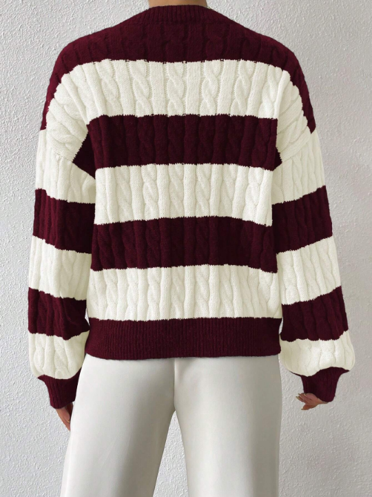 Essnce Two Tone Cable Knit Drop Shoulder Sweater