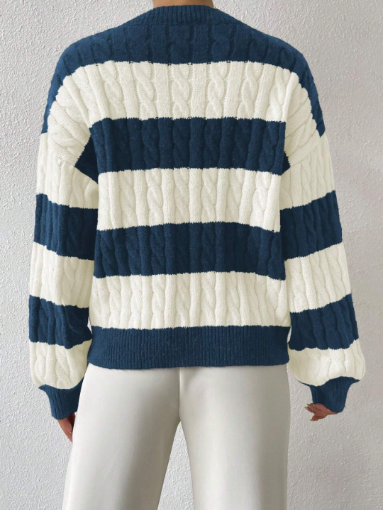 Essnce Two Tone Cable Knit Drop Shoulder Sweater