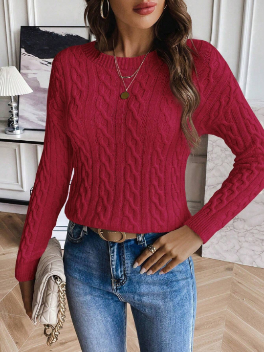 Frenchy Cable Knit Drop Shoulder Sweater