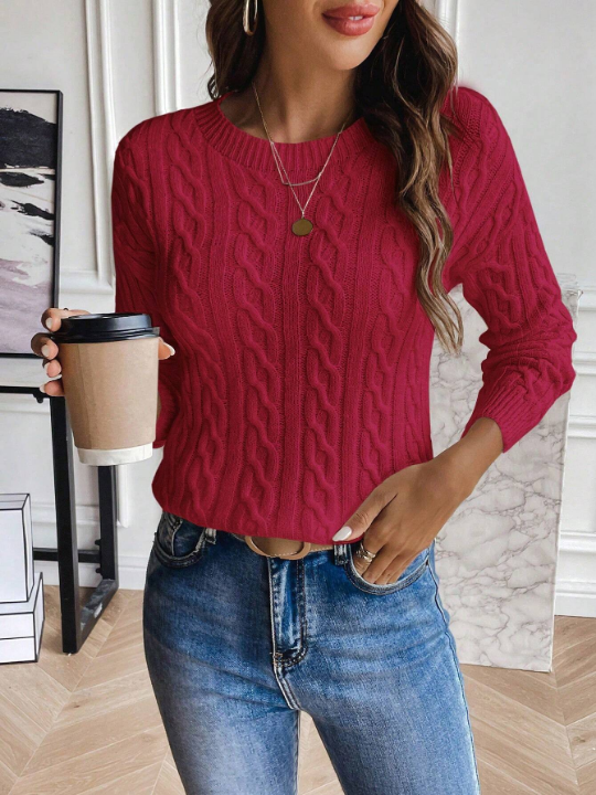 Frenchy Cable Knit Drop Shoulder Sweater