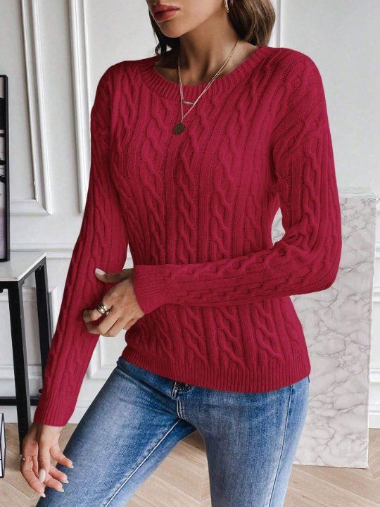 Frenchy Cable Knit Drop Shoulder Sweater