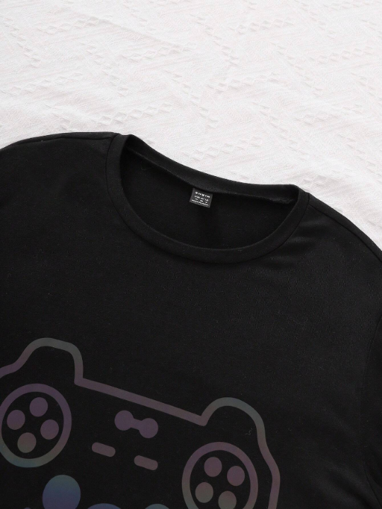 Men's Black Video Game Printed Round Neck Homewear Set