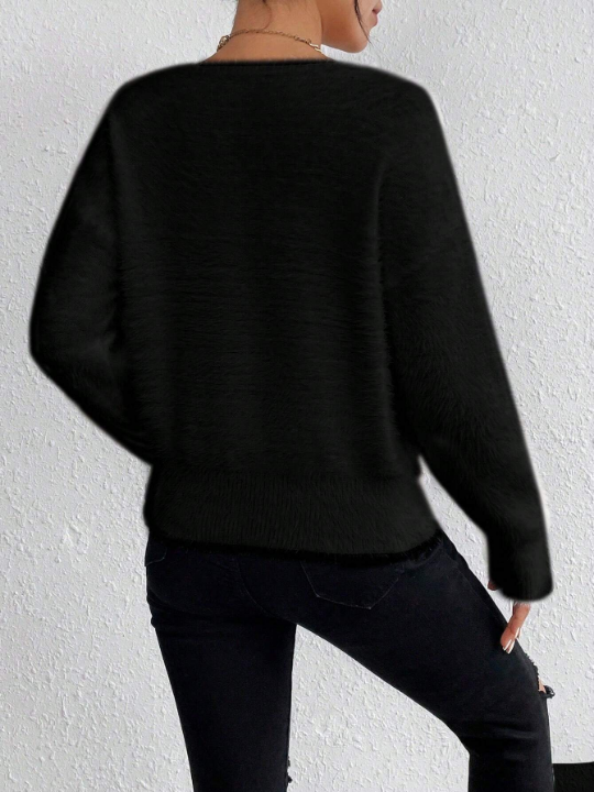 Essnce Solid V Neck Drop Shoulder Sweater