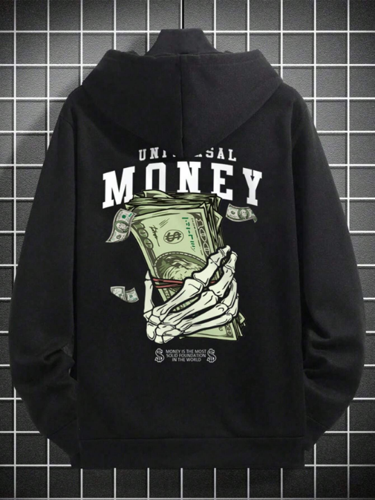 Manfinity LEGND Men Slogan Graphic Drop Shoulder Drawstring Hoodie