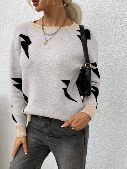 LUNE Lightning Pattern Drop Shoulder Sweater