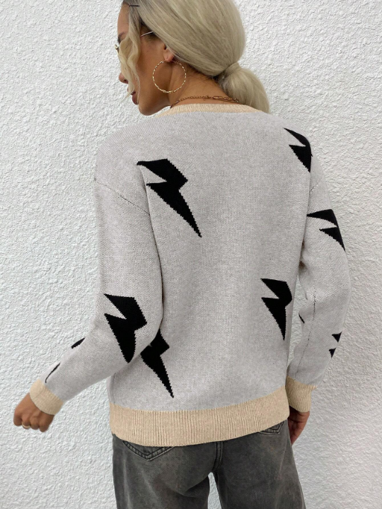 LUNE Lightning Pattern Drop Shoulder Sweater