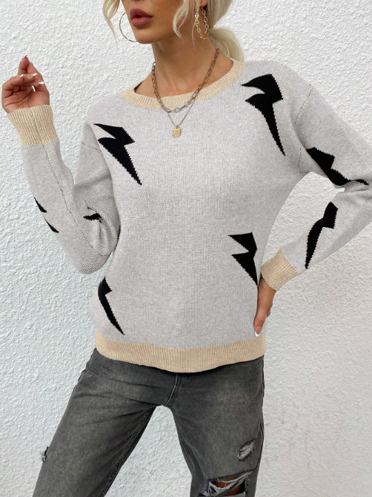 LUNE Lightning Pattern Drop Shoulder Sweater