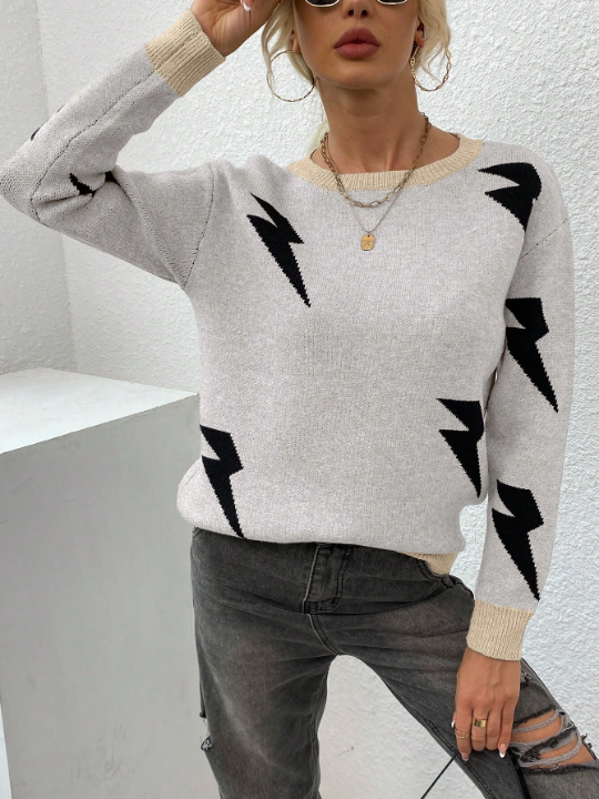 LUNE Lightning Pattern Drop Shoulder Sweater