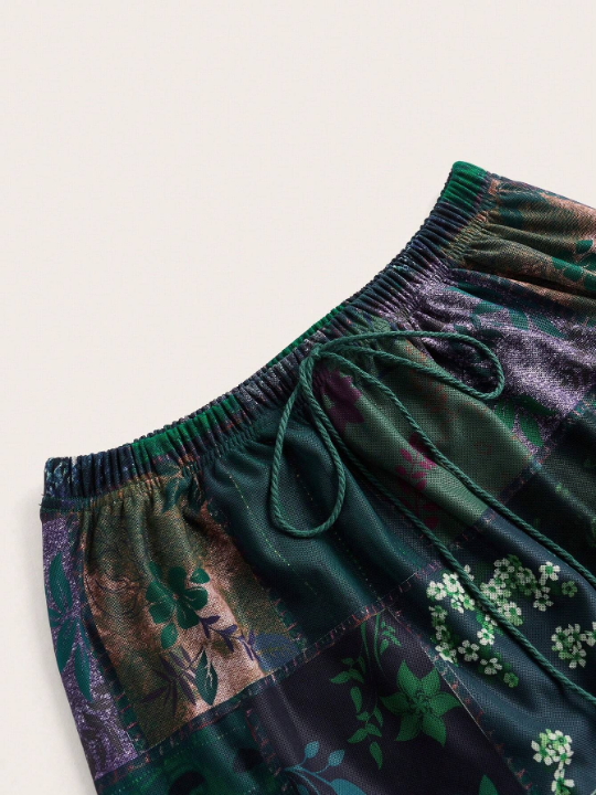 ROMWE PUNK Patchwork Print Layered Hem Skirt