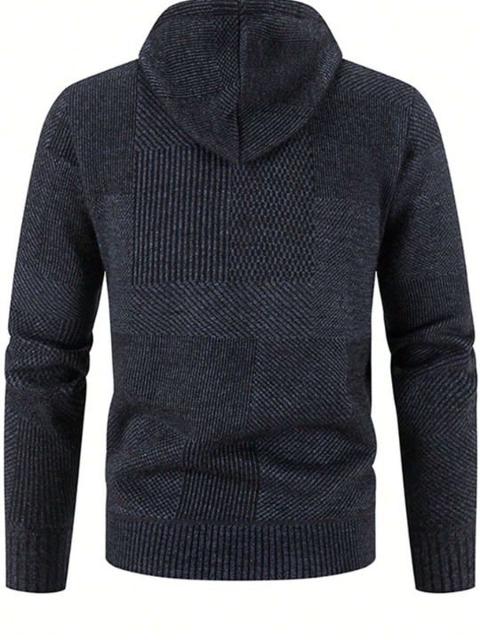 Men's Thickened And Warm Knitted Cardigan With Zipper And Hood, Slim Fit, Front Opening And Long Sleeve